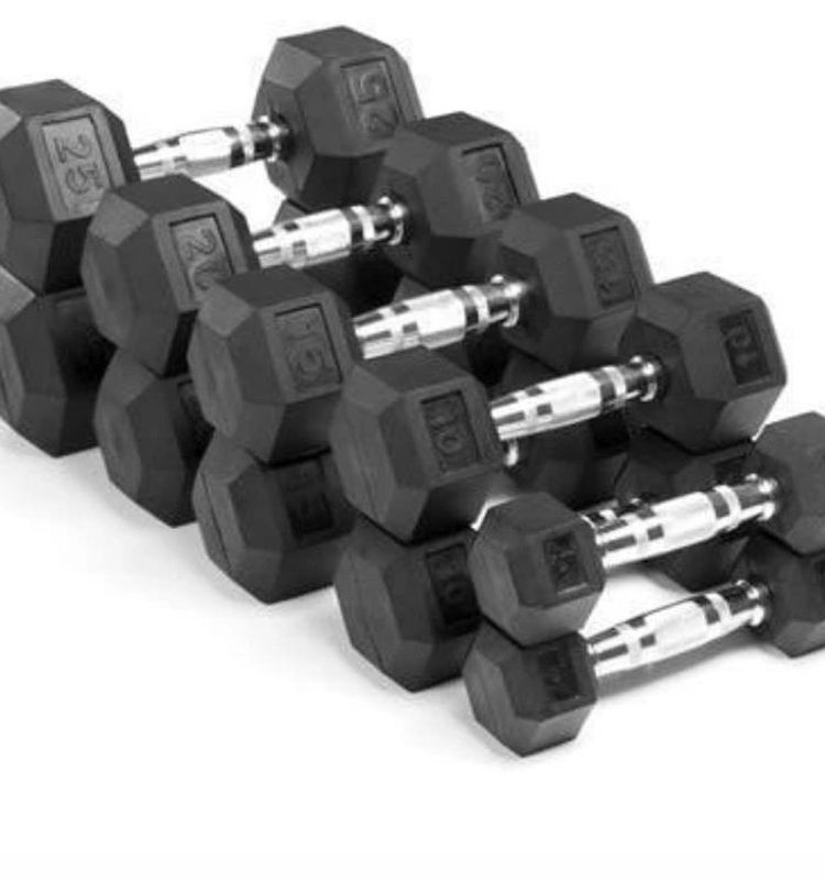 Dumbbells, New Rubber Hex Heads - Gym Equipment