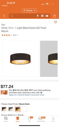(30) For The Installation)Orme 12 Inch Light Balck / Gold Led Flush Mount