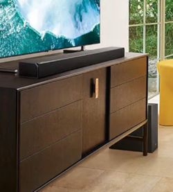Samsung Harman Kardon 5.1.2 Dolby Atmos Soundbar HW-Q80R with Wireless Subwoofer, Adaptive Sound, Game Mode, 4K Pass-Through with HDR, Bluetooth & Ale