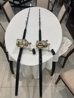 2 FIN-NOR Santiago 50 2 speed on Palmetto 50-80lb 6’6” Bent But roller tip rods