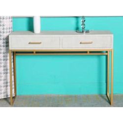 Beige Metal Frame Console Table, Vanity, or Desk with Drawer