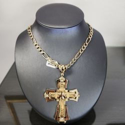 14k/10k Gold  Figaro Chain Cross Pendant 