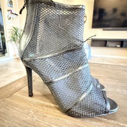 Nicole Miller Black Stiletto Mesh Peep Toe Ankle Boots Booties