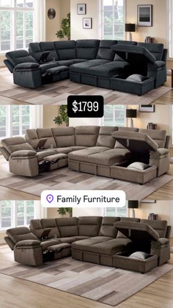 Big sectional with pullout bed and storage and recliner