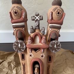 Vintage handmade Peruvian Redware Clay Terra Cotta Pottery Mission Church Folk Art Cathedral