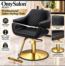 OmySalon SC3311 Heavy Duty Hydraulic Salon Styling Chair – Black & Gold – New