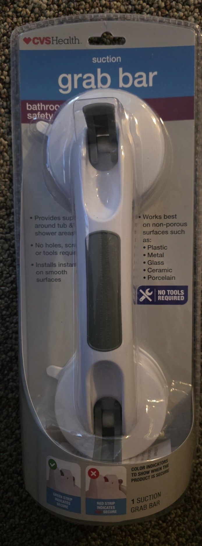 CVS Health 12” Suction Assist Grab Bar For Bathroom Safety