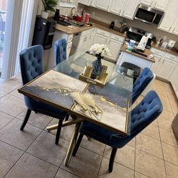 Blue & Gold Dining Table Set