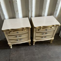 White And Gold Vintage Nightstands Beautiful Set Solid Wood