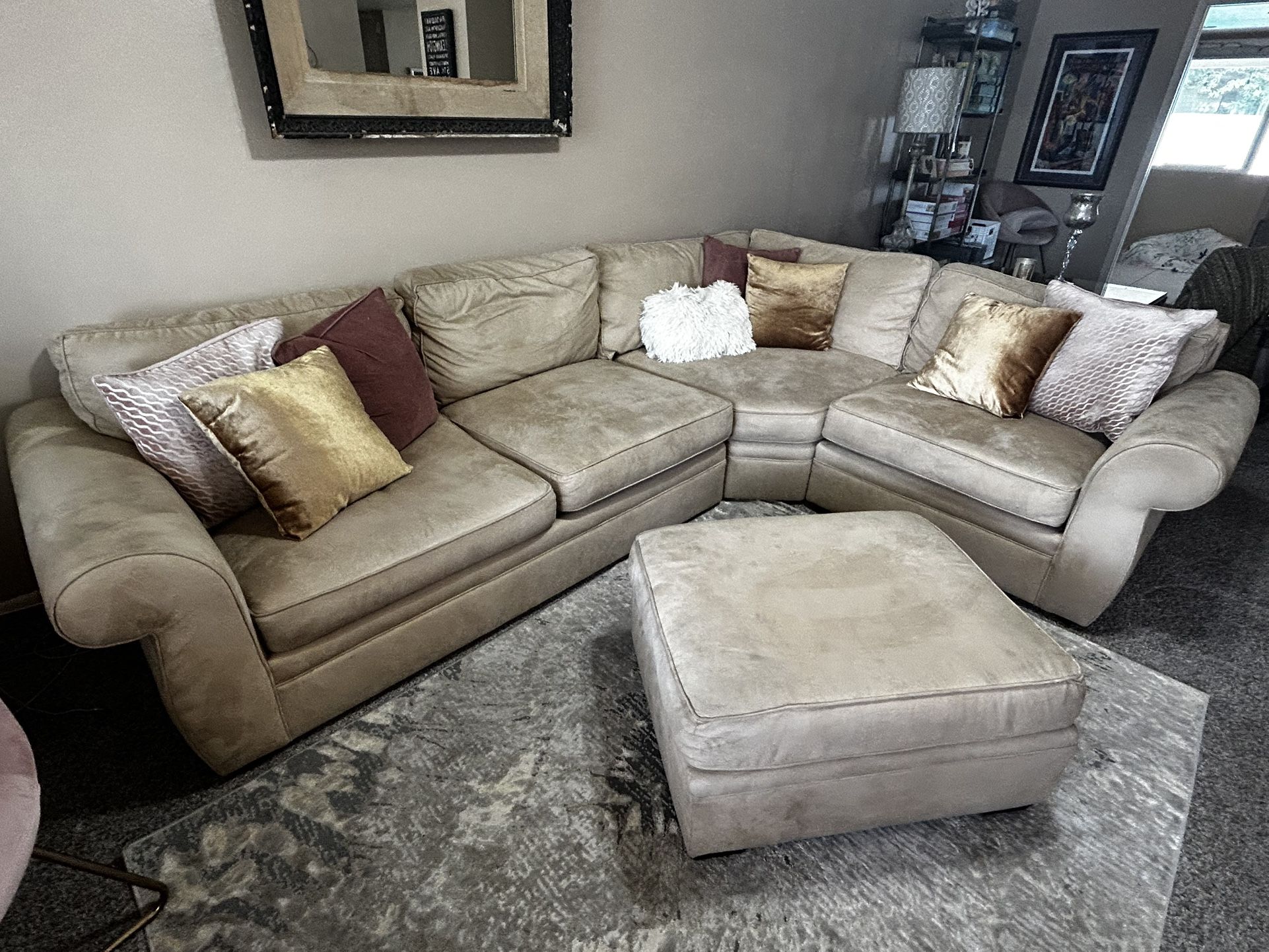 Large Pottery Barn Sectional & Ottoman