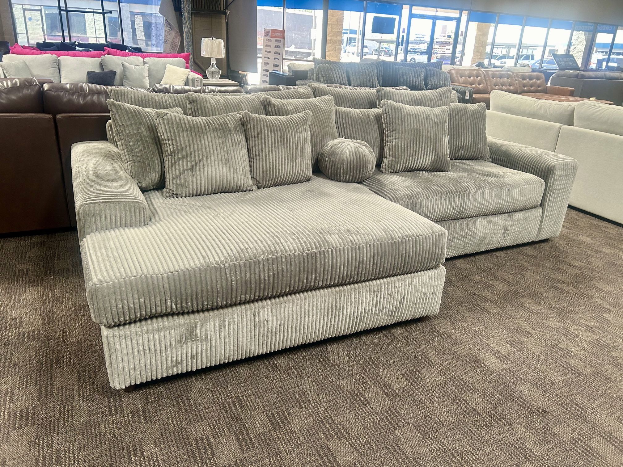 Big Soft Grey Corduroy Sectional Couch