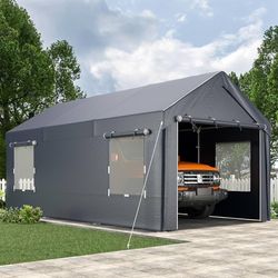 EROMMY Carport, 10x20 Ft Heavy Duty Carport with Roll-up Windows，Portable Garage with Removable Sidewalls, Car Canopy with All-Season Tarp for Truck, 