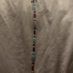 Vintage Sterling Multi Gemstone Link Bracelet