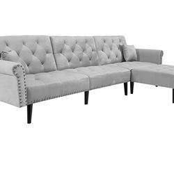 LCH Velvet Convertible Sleeper Sectional Sofa Bed,Reversible L Shaped Button Tufted Couch Furniture