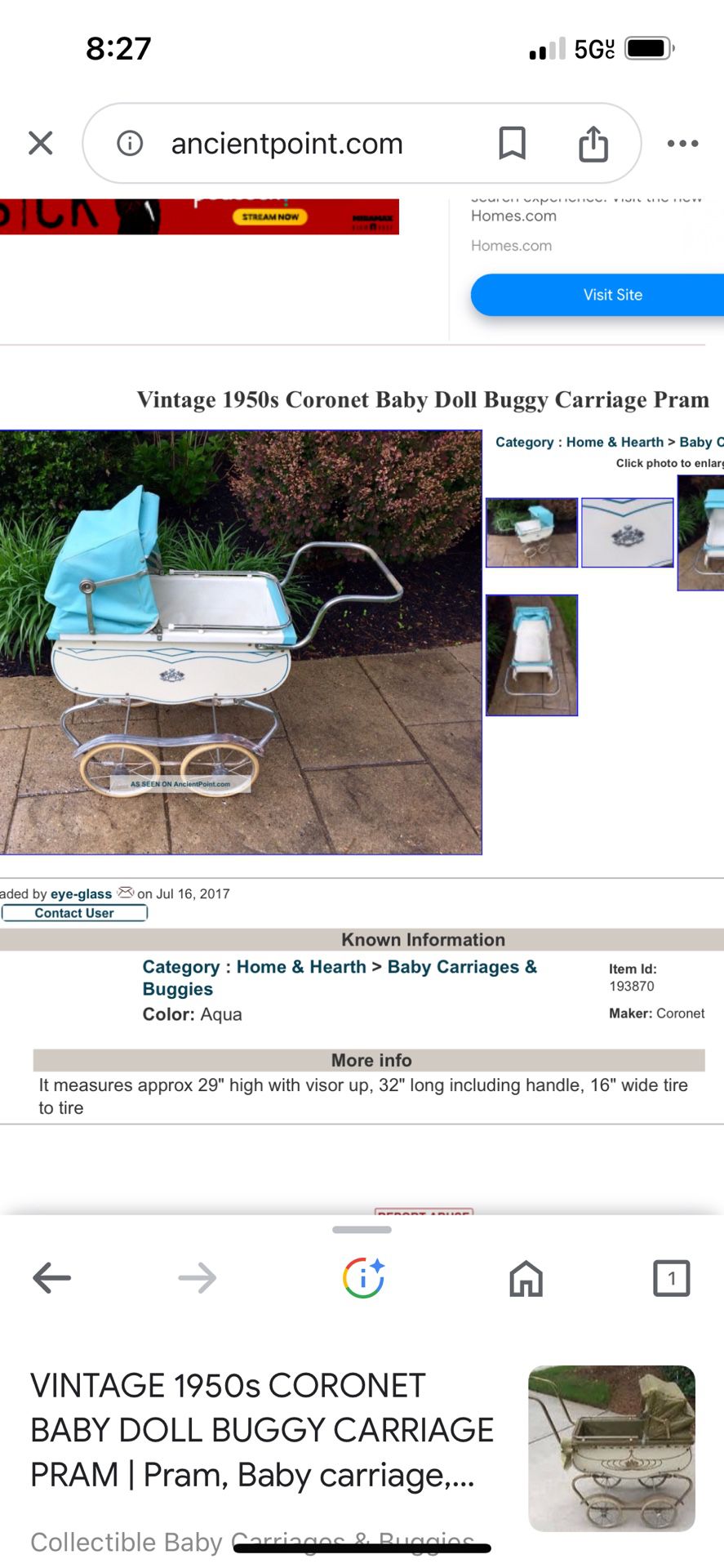Vintage Baby Doll Buggy From The 50S