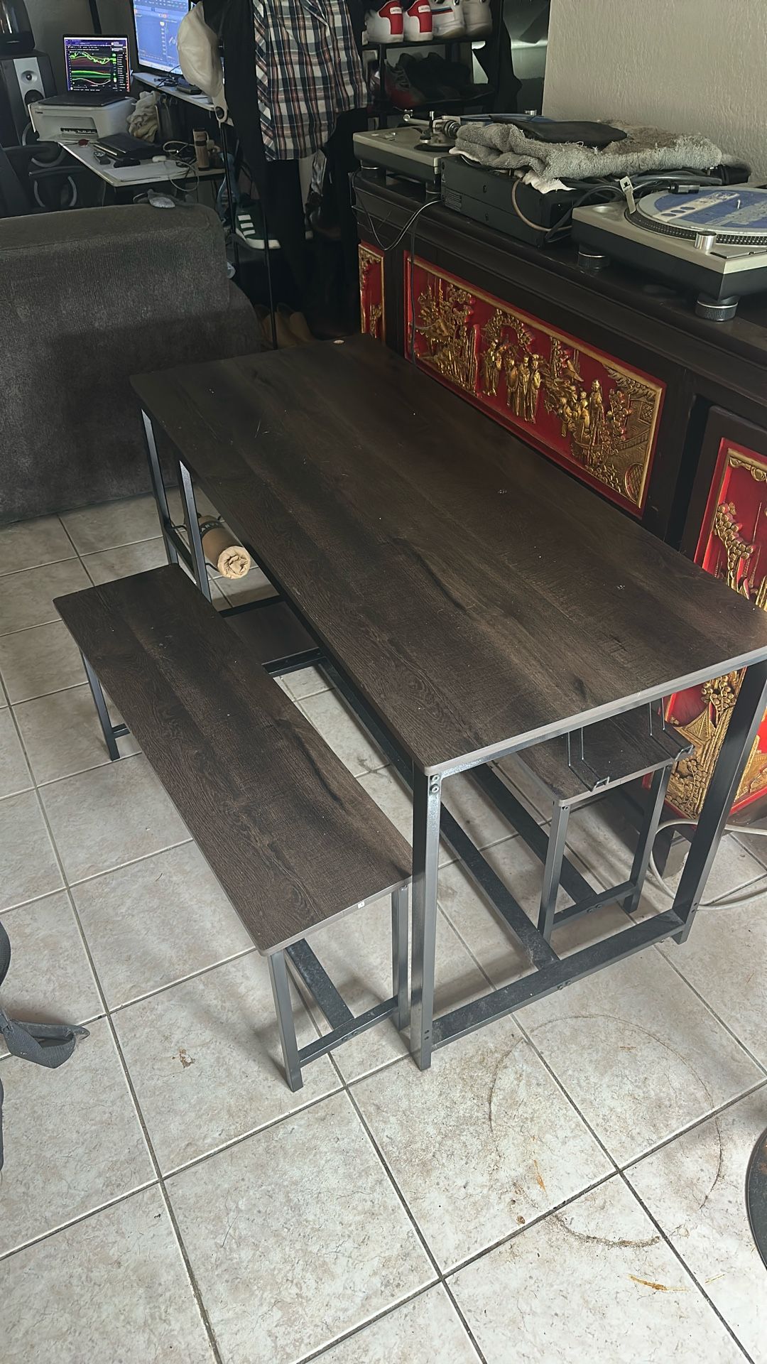 Modern 55” x 24” Dining Table Set – Includes Benches & Wine Rack