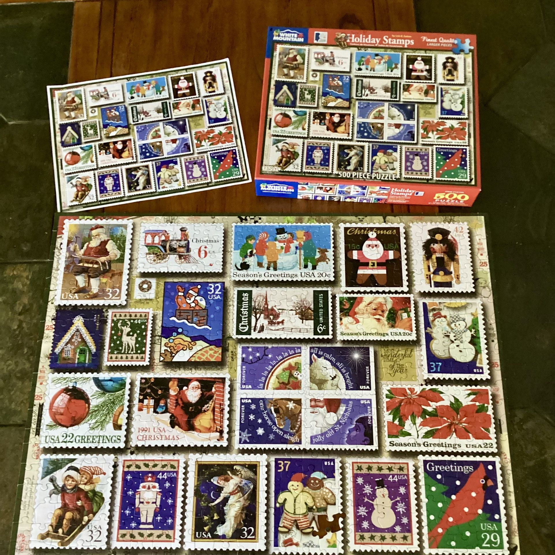 White Mountain Puzzles Holiday Christmas US Stamps Jigsaw Puzzle