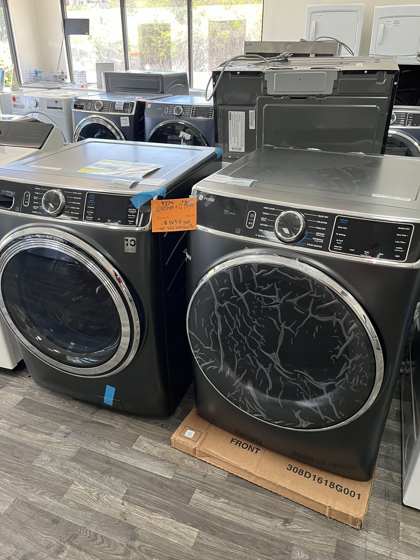 $1658 GE Profile Washer & Gas Dryer Set, Open Box, One Year Warranty