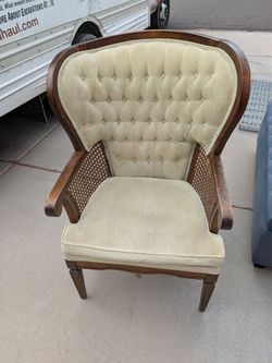 Tufted Wingback Chair with Cane Sides