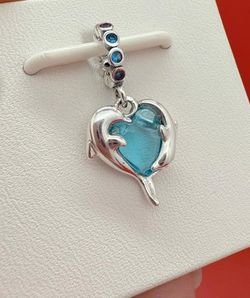Blue Murano Glass Dolphins Dangle Charm for Pandora bracelet necklace