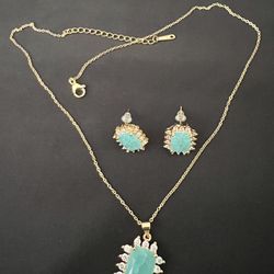 Gold plated necklace and earrings