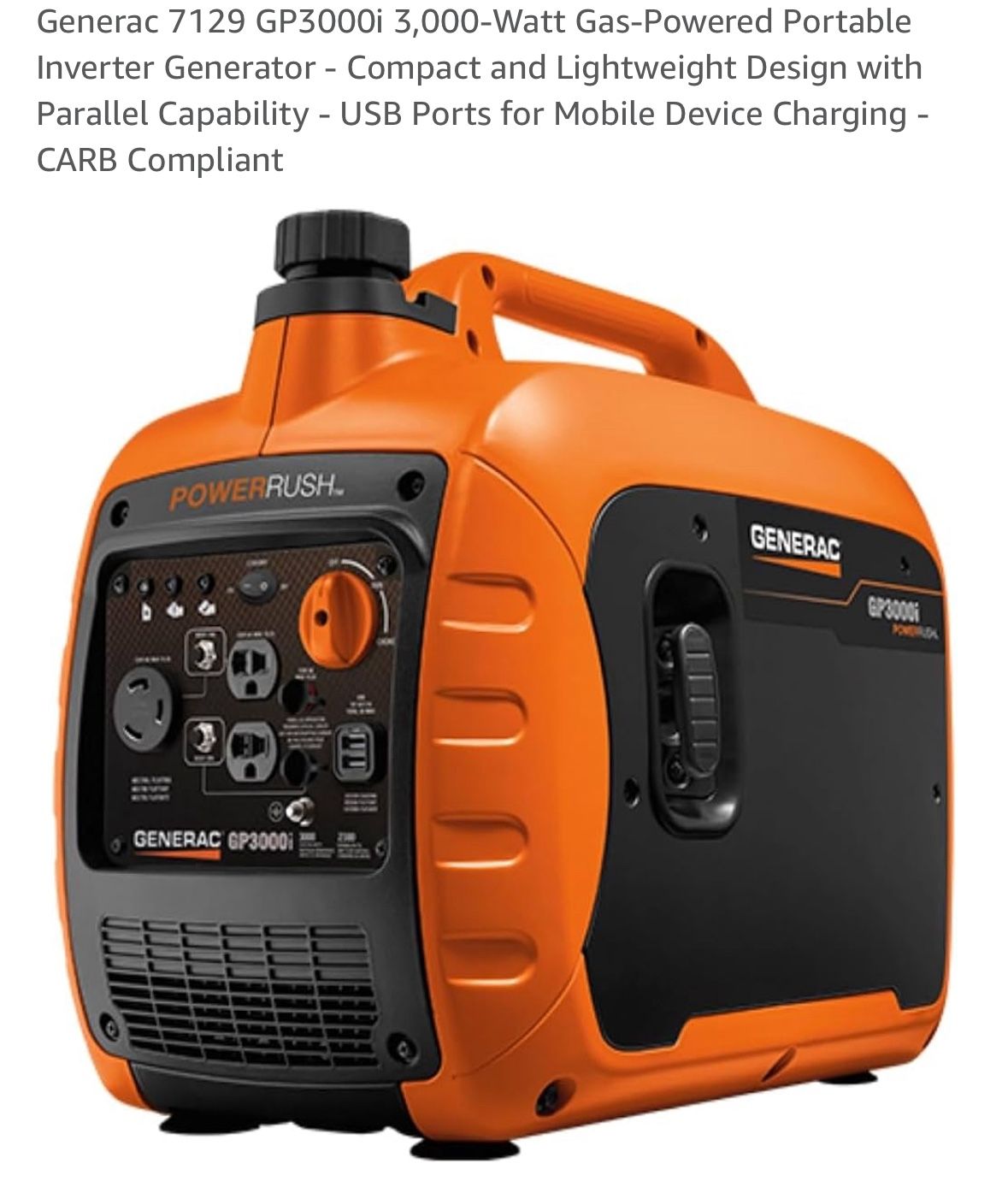 Generac 7129 GP3000i 3,000-Watt Gas-Powered Portable Inverter Generator