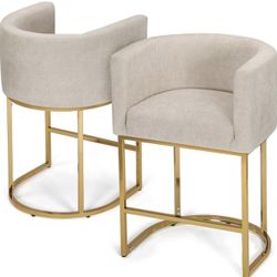 2 x Bar Stools , 33 Inch Height Modern Kitchen Bar Stools with Fabric Upholstered, Indoor & Outdoor Bar Stools for Kitchen Island,BarStools with Gold 