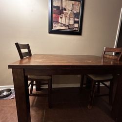 Heavy Wooden Table W/4 Chairs 