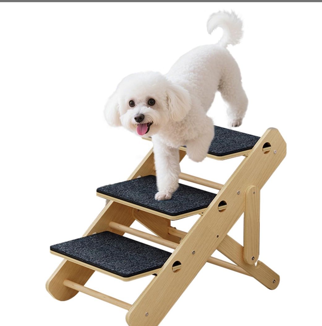 Convertible Foldable Pet Ramp & Stairs For Couch Wood Pet 3-Steps  Small Dogs assembly required