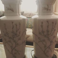 Beautiful Set of Applied Floral Vintage Lamps 