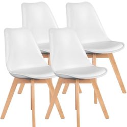Set of 4 Mid-Century Modern Dining Kitchen Chairs - with Wooden Legs And Faux Leather Cushions for Living Room, Bedroom, Outdoor Lounge - Available in