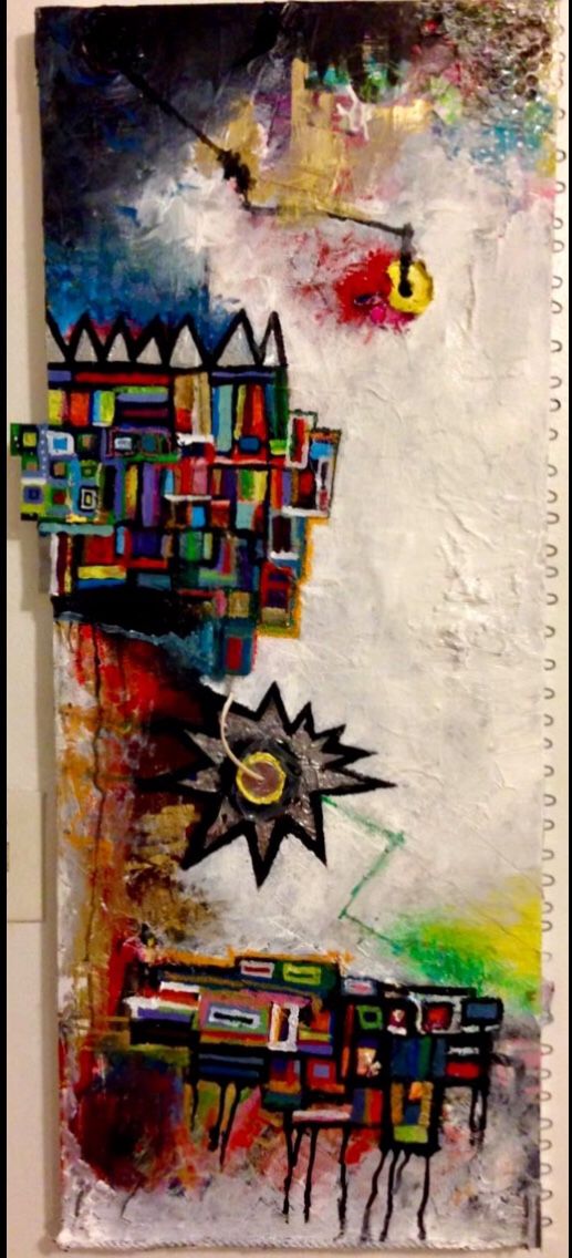 4FT X 2FT Wall Street POP Art Canvas Painting Graffiti Urban Abstract Acrylic Collage Wood Frame Cotton Panel Paint