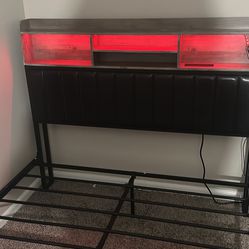 Full Size Bed Frame With LED Light And Charge Port 
