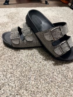 Rhinestone Double Buckle Slide Sandals