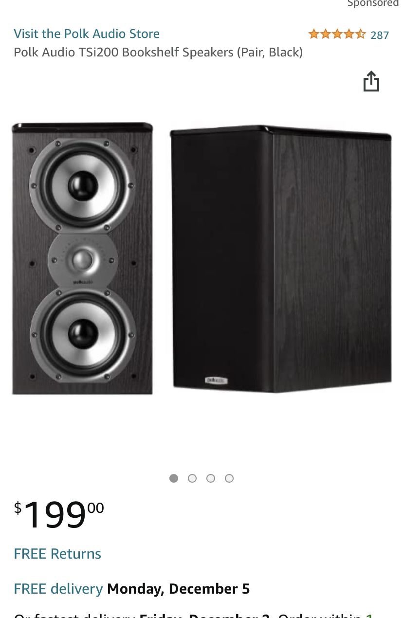 Polk Audio TSi200 Bookshelf Speakers (Pair, Black)