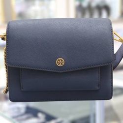 Tory Burch Robinson Colorblock Double Strap Blue Bag - Pre-Owned