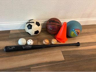 Sports balls and bat