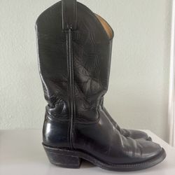 Justin Black Leather Round Toe Cowboy Boots