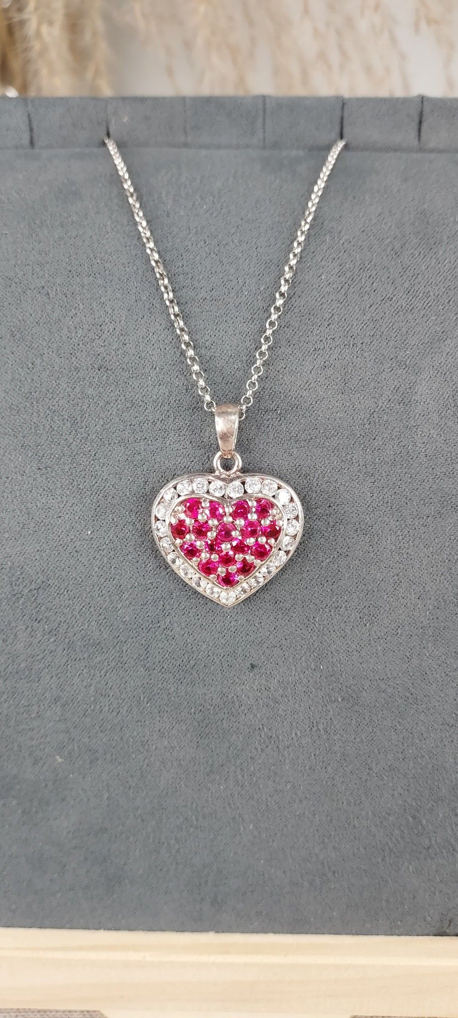 Italian Sterling Silver Rhodolite Garnet Heart Pendant Necklace, Stamped 925 Italy, Vibrant Pink Gemstones