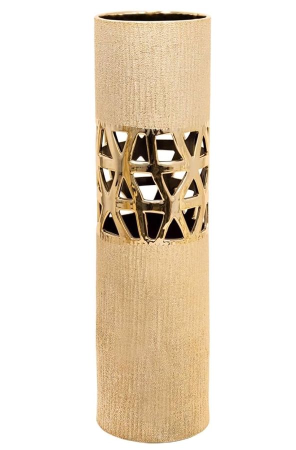 Sagebrook Home Ceramic 20” Vase W/Filligreecutout, Gold