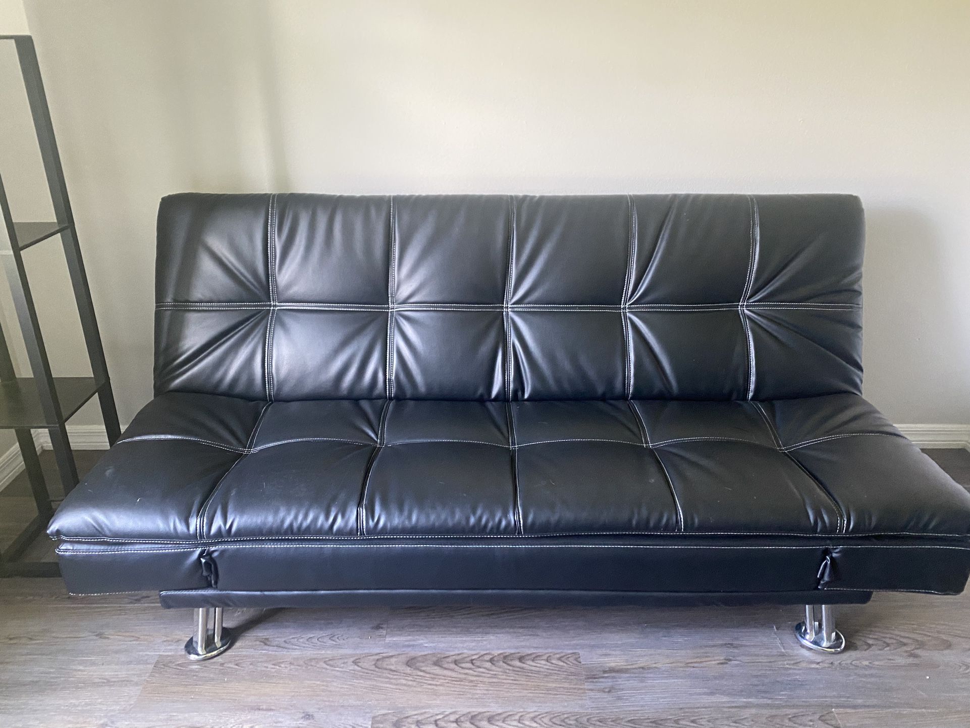 Black & Chrome  Sofa Futon Couch Bed