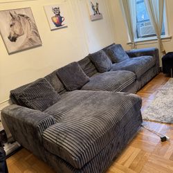 Gray Corduroy Sectional w/ Chaise