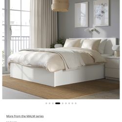 IKEA MALM storage bed in white — queen size, like new condition