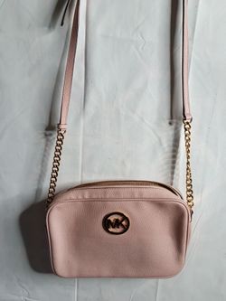 Michael Kors Pink Pebbled Leather Crossbody (gold chain)