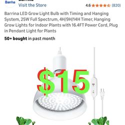 LED Grow Light Bulb with Timing and Hanging System, 25W Full Spectrum, 4H/9H/14H Timer, Hanging Grow Lights for Indoor Plants with 16.4FT Power Cord,