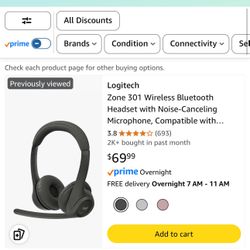 Logitech Zone 301 Wireless Bluetooth Headset with Noise-Canceling Microphone, Compatible with Windows, Mac, Chrome, Linux, iOS, iPadOS, Android – Grap