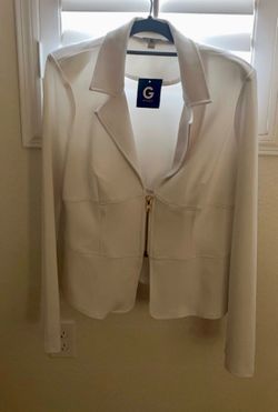 G by Guess White Blazer with Gold Zipper Size L