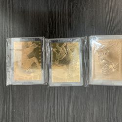 3 Promint 22 Karat Gold Baseball Cards In Thick Cases- Mike Piazza, Kenny Lofton, Nomar Garciaparra