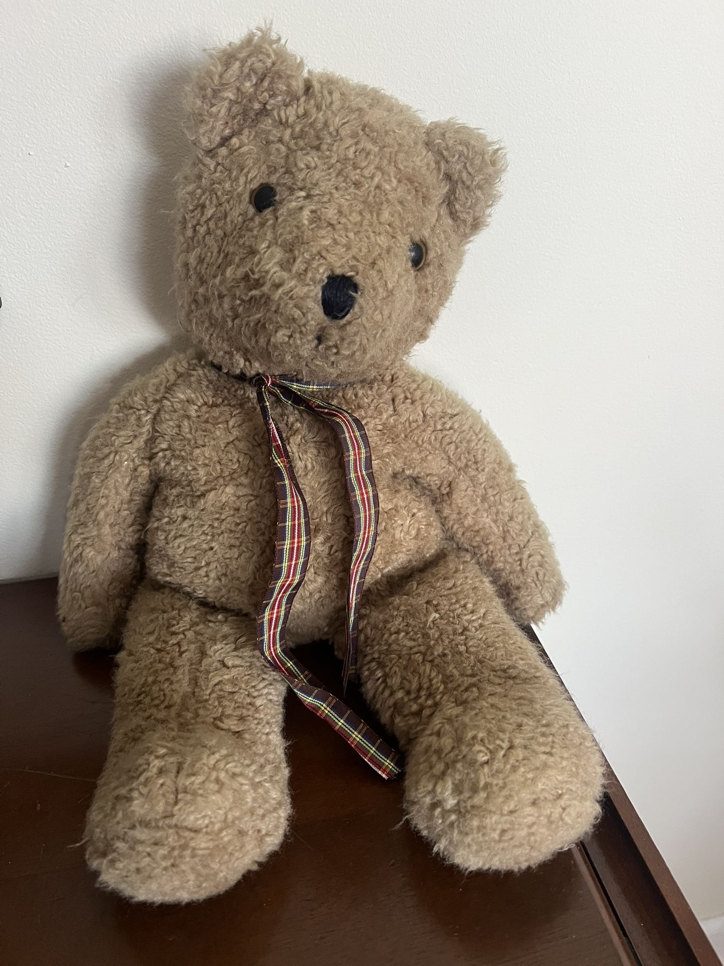 Vintage Ty Teddy Bear Large Size With Red Bow Made In Korea 1990