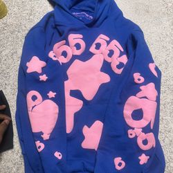 blue and pink sp5der hoodie 